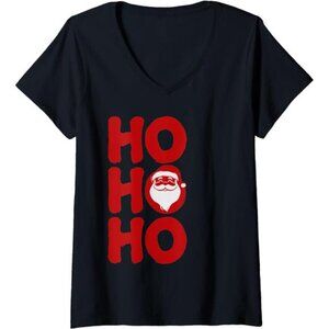 Women’s Ho Ho Ho Vintage Christmas Santa V-Neck T-Shirt